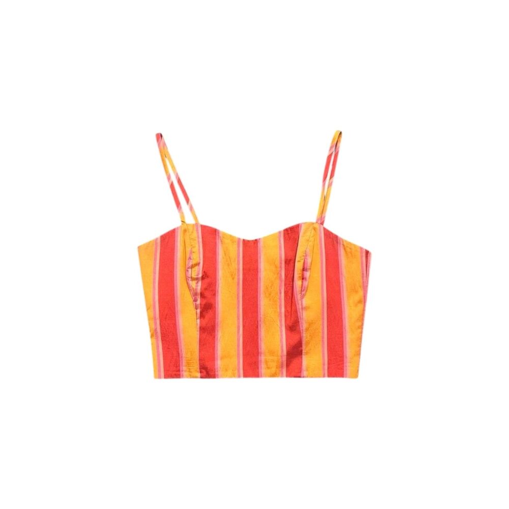 1990s EMPORIO ARMANI woven red pink orange corset bustier crop top size large